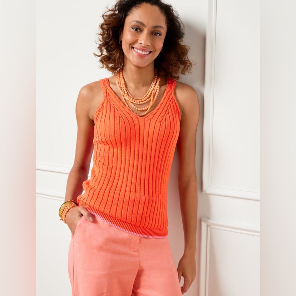 Talbots-‎ Orange Ribbed Knit Tank Top Size PL